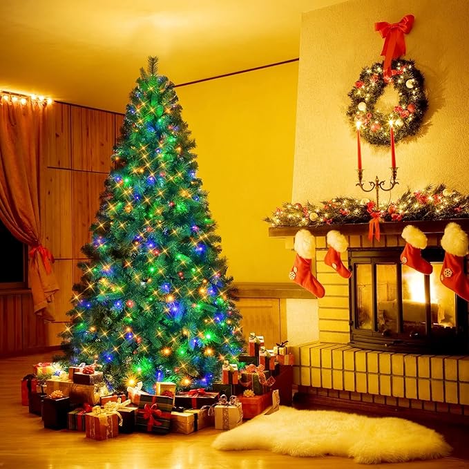 6ft Prelit Christmas Tree, Artificial Xmax Tree with 250 Lights and 1000 Branch Tips, Prelighted Xmas Tree for Home Party Holiday Decoration