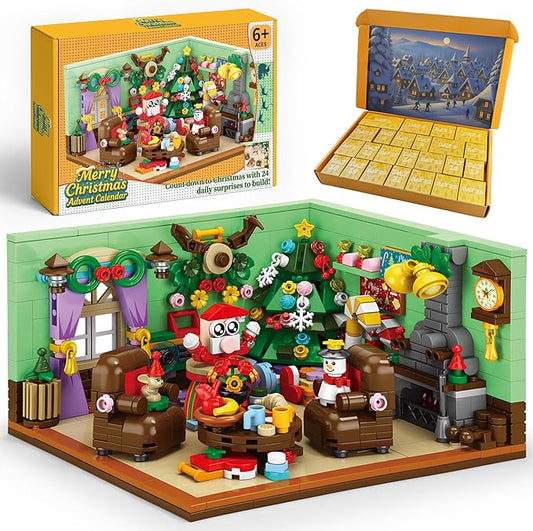 Advent Calendar Building Blocks, 24 Day Christmas Countdown Kit with 669PCS Bricks Set,Santa Sleigh Christmas Tree Xmas Friends Room Holiday Decorations Gifts for Kids Boys Girls