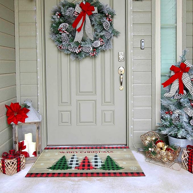 Christmas Doormat Outdoor Entrance Non-Slip Christmas Front Door Mat Xmas Decorative Washable Winter Holiday Welcome Doormat 17"x30" Merry Christmas Decor for Indoor Outdoor