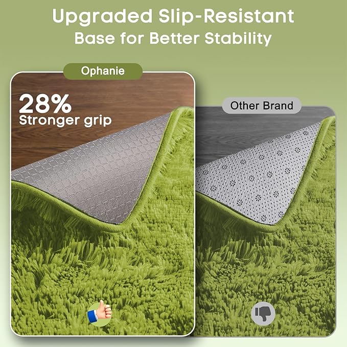 Ophanie Green Rugs for Living Room 5x8, Grass Shag Fluffy Large Fuzzy Plush Soft Carpets, Floor Shaggy Area Rugs for Bedroom, Carpet for Kids Boys Girls Dorm Nursery Home Decor Aesthetic