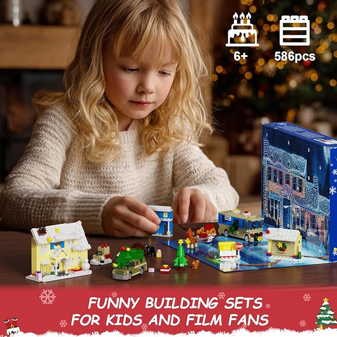 Advent Calendar 2025 Christmas Holiday Xmas Countdown Calendar Gifts for Kids Ages 6+, 24 Surprises Festive Decor with Houses, RV, Car, Sledge... Compatible with Lego Gifts for Fans, Adult, Boys and Girls