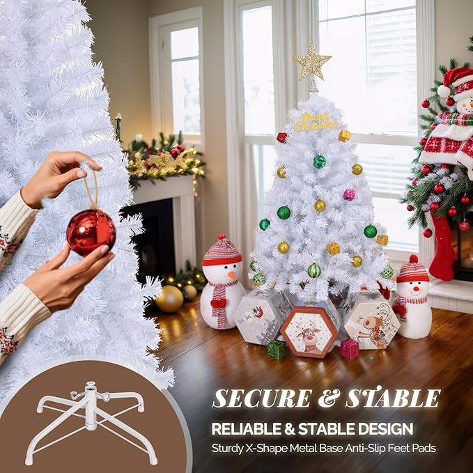 Bonnlo Artificial Christmas Tree, Upgraded Full 4ft White Christmas Tree w/ 346 Branch Tips, Small Christmas Tree for Home, Office, Party Decoration