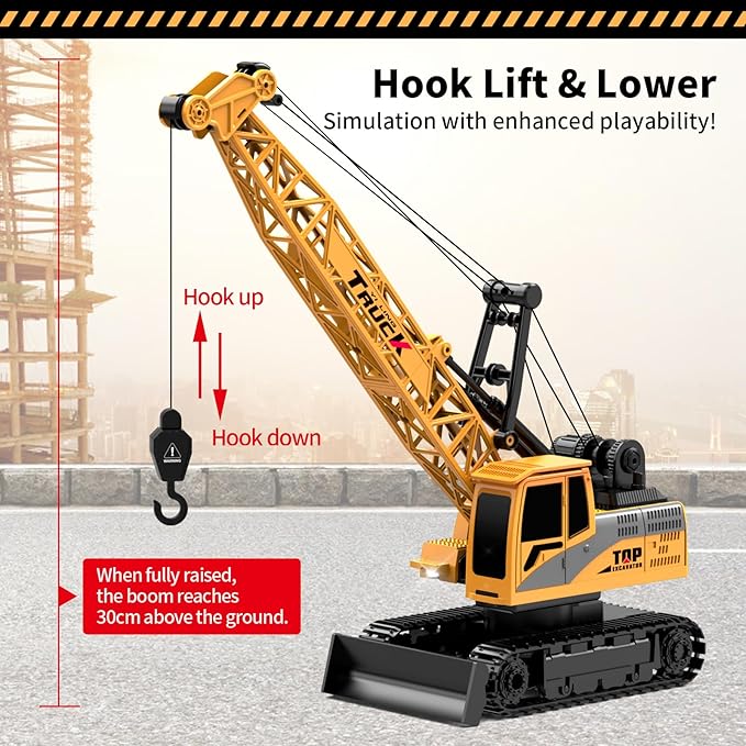 Dwi Dowellin Remote Control Crawler Crane for Boys,11-Channel 2.4GHz RC Construction Crane Toy for Kids Age 3 4-7 8 9 10 Year Old