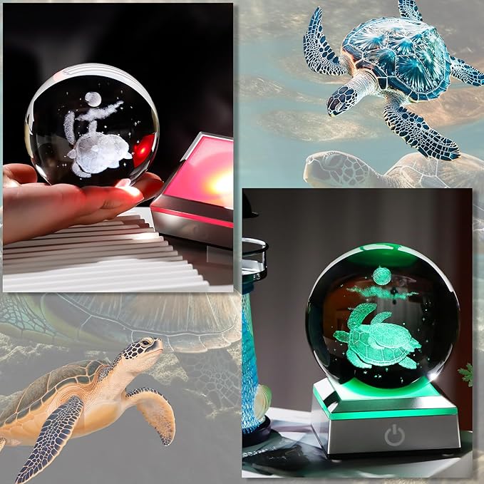 Ornalrist Sea Turtle Gifts for Women Men, 3D Sea Turtle Crystal Ball with Colorful LED Light Base, Sea Turtle Crystal Snow Ball for Turtle Lovers, Sea Turtle Figurines Home Decor