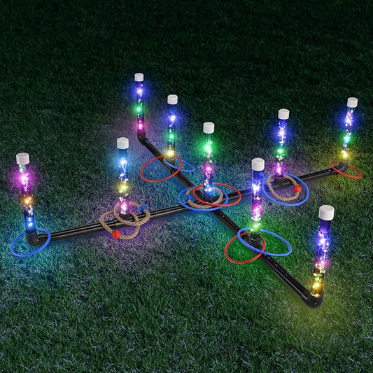 Outdoor Games for Game Night: FunforFun! Upgraded 30-Inch LED Ring Toss Game with 26 Rings Yard Games for Adults Kids Easter Gifts Outdoors Toys for Beach Lawn Games for Party Ideal