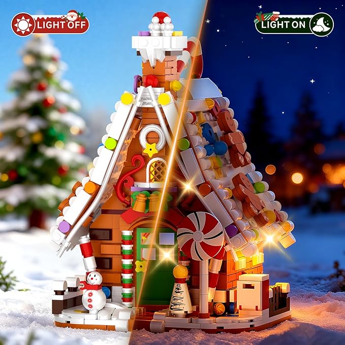 Gingerbread House Building Set with Light Kit, Large Christmas Village Gingerbread House Compatible with Legos Christmas Sets, Inspired Stocking Stuffer or Holiday Decor for Kids or Adults(916PCS)