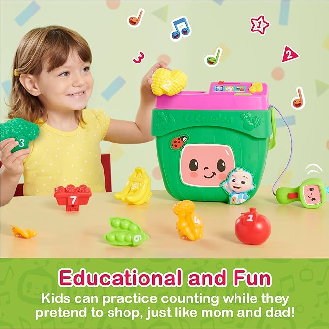 CoComelon Veggie Fun Learning Basket, Pretend Play Food, Preschool Learning and Education, 10-pieces, Music and Sounds, Officially Licensed Kids Toys for Ages 18 Month by Just Play