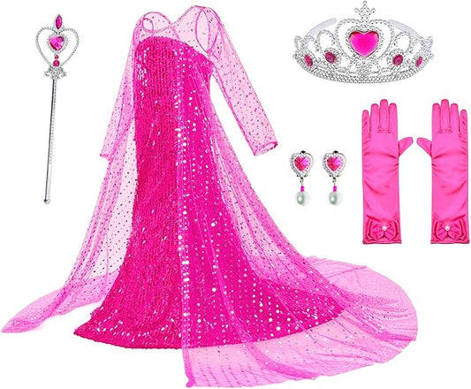 Luxury Princess Dress Costumes with Shining Long Cape Girls Birthday Party