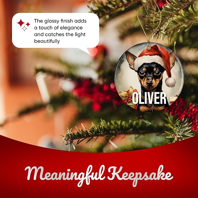 Miniature Pinscher Personalized Pet Ornament for Christmas Tree - 3" Round Ceramic - Printed in USA - Choose from 200 Breeds - Dog Mom - Dad - Xmas Decoration DOG0143