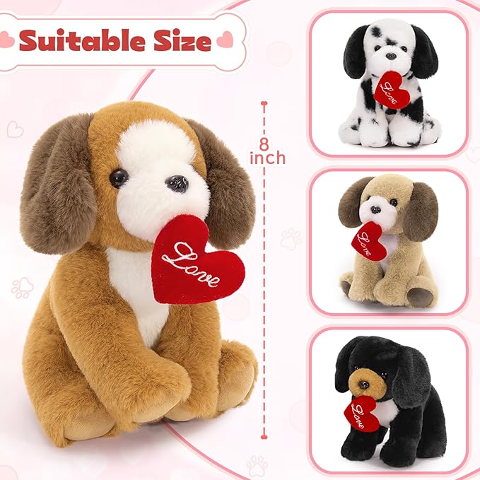 Muiteiur 4 Piece Dog Stuffed Animals, 8 Inch Dog Plush Bulk with Heart, Soft Puppy Plush Toys for Girlfriend Kids, Gift for Girls Kids