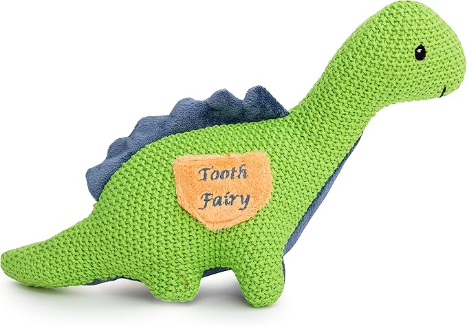 Maison Chic Danny The Dinosaur Tooth Fairy Pillow for Boys – Plush Green Dinosaur with Tooth Pocket for Boys and Girls