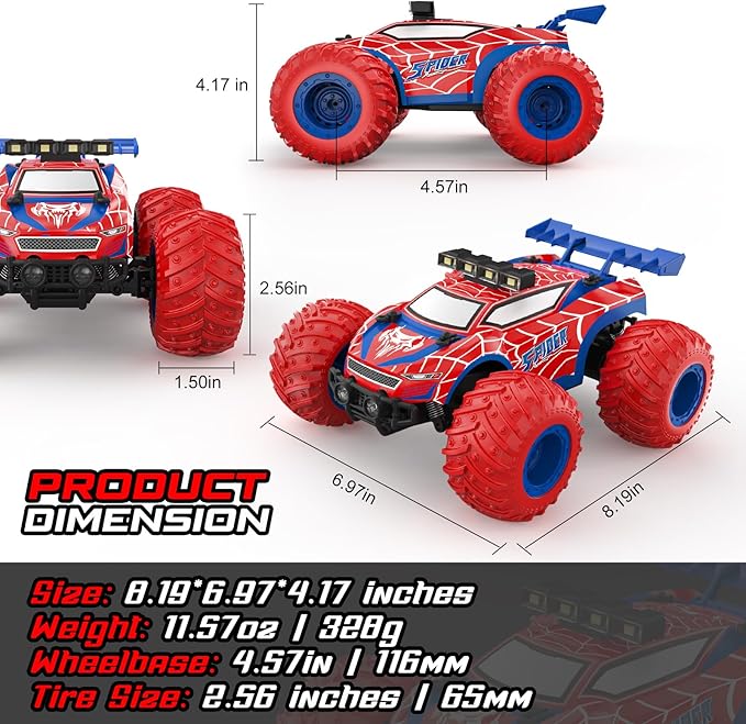 1:18 Remote Control Car - 20km/h 2.4GHz All Terrain Off-Road Monster Truck with Bodylights&Headlights &Headlamps, Rechargeable Toy Car Gift for 3 4 5 6 7 8 9 10-12 Year Old Boys Girls Kids