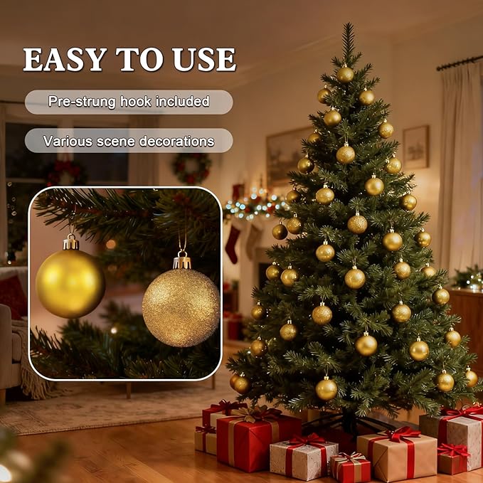 2.36" Christmas Balls Christmas Tree Ornaments Shatterproof Plastic Holiday Ornament Festival Hanging Ball Holiday Decorations Set of 24pcs