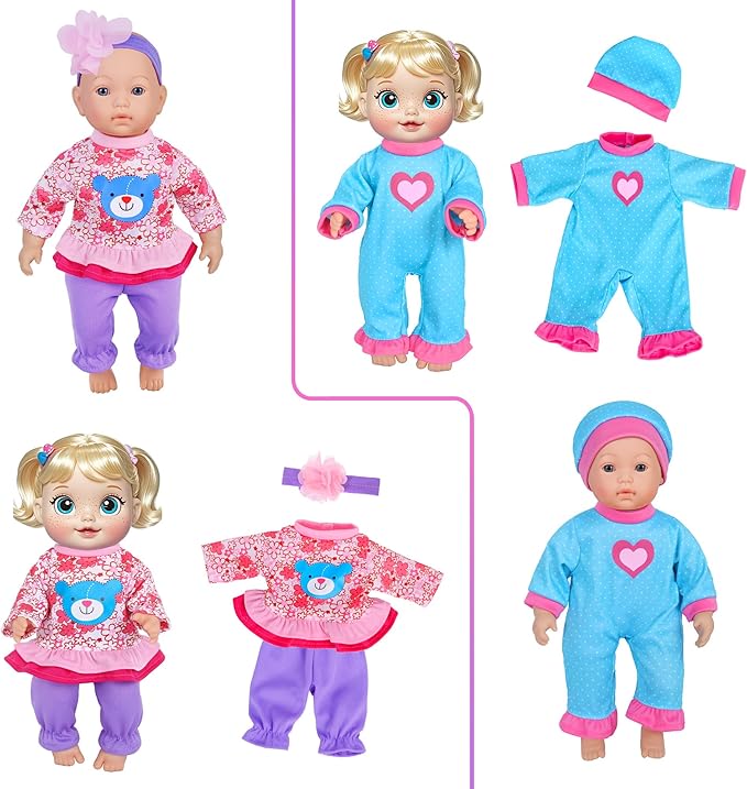 Doll Clothes 7 Sets Doll Playtime Outfits Clothes Hat Headband Fits for 10 Inch Baby Dolls 12 Inch New Born Baby/Alive Baby Dolls 14 inch Dolls (No Doll)