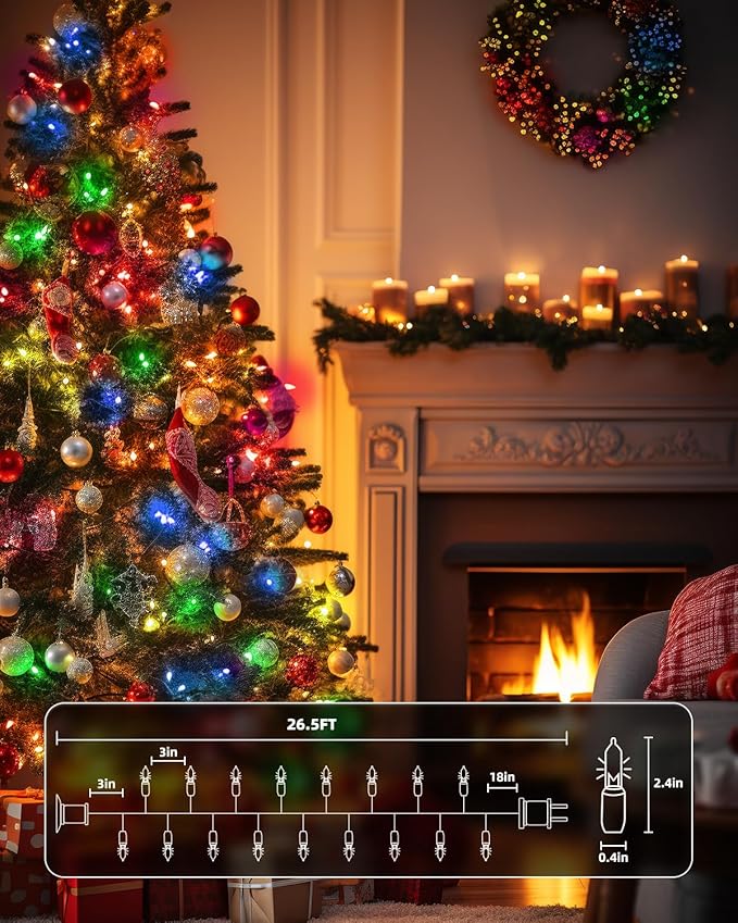 Brightown Multicolor Christmas Mini String Lights, 100-Count 26.5ft Incandescent Bulb Fairy Lights for Indoor Holiday Decor, Christmas Tree Garland Wedding Party Multi-Use Xmas Decoration, White Wire