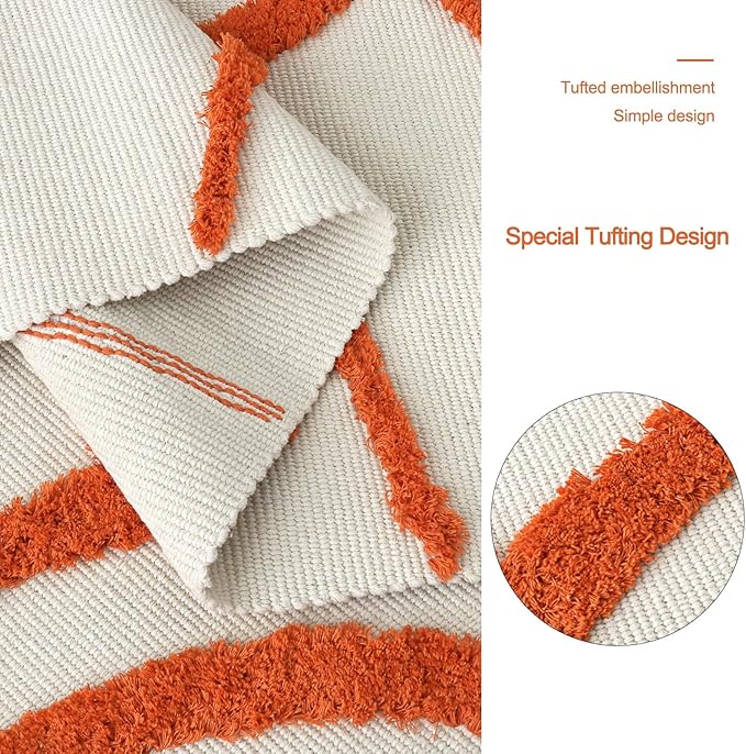 OJIA Boho Washable Rugs 5x8 Rug for Living Room Kids Room,Orange Sun Bedroom Carpet Soft Tufted Modern Farmhouse Cute Bedside Carpet for Dorm/Playroom/Nursery Room