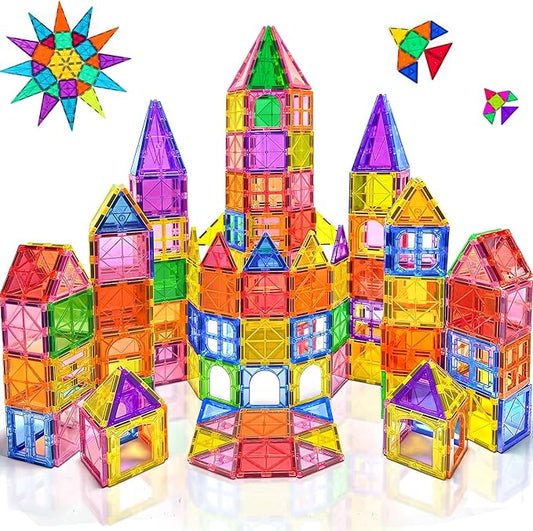 Magnetic Tiles for Kids Ages 3-5 4-8 STEM Educational Gifts Toys for 3 4 5 6 7+ Year Old Boys Girls Magnet Building Blocks Beginner Set Sensory Toddler Toys for Age 3-4 Christmas Birthday