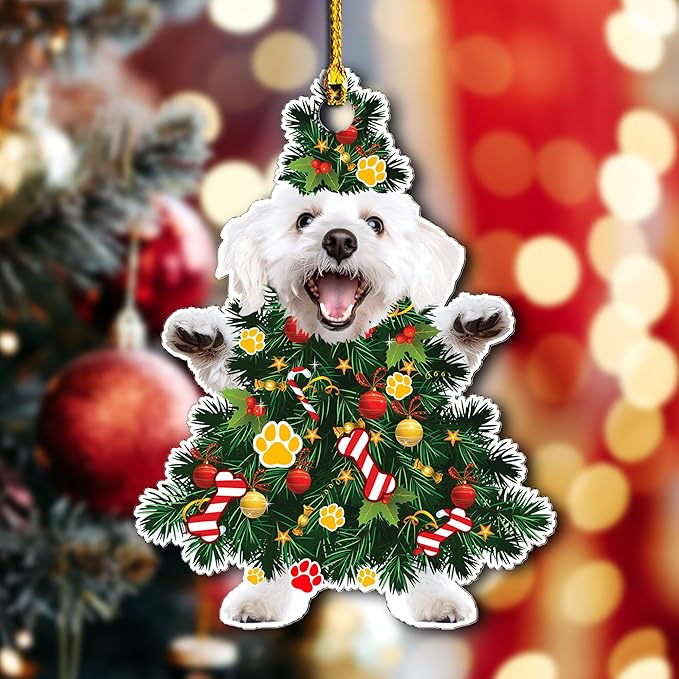 2025 Maltese Dog Christmas Tree Ornament - Festive Holiday Acrylic Hanging Decoration with Adorable Maltese Dog - Malta Puppy Christmas Tree Topper Ornament