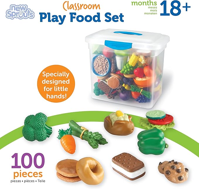 Learning Resources New Sprouts Classroom Play Food Set, 100 Pieces - LER9723, Multi,12 L x 7 W x 12 H in, Ages 18+