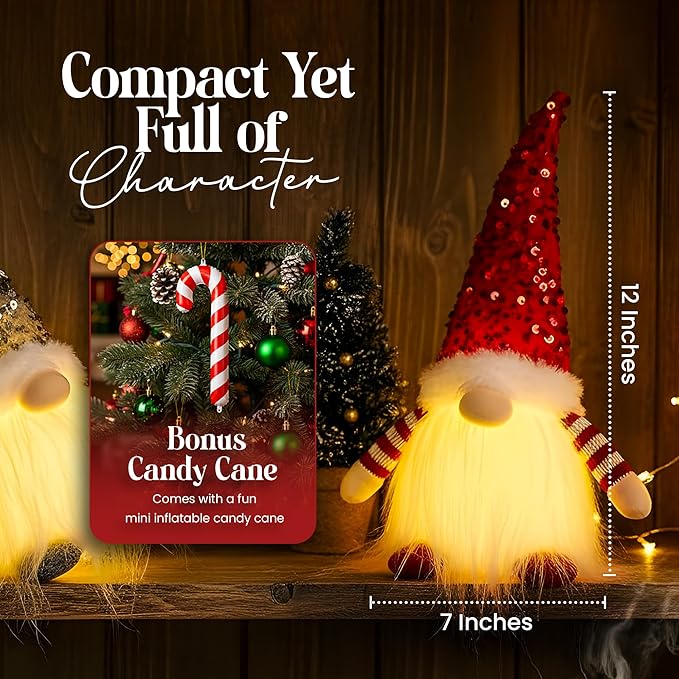 2PCS Christmas Gnomes Decorations and Christmas Decorations Indoor Lighted - 12" Handmade Swedish Santa Gnomes Plush Cute Christmas Decor Elf Gift Xmas Table