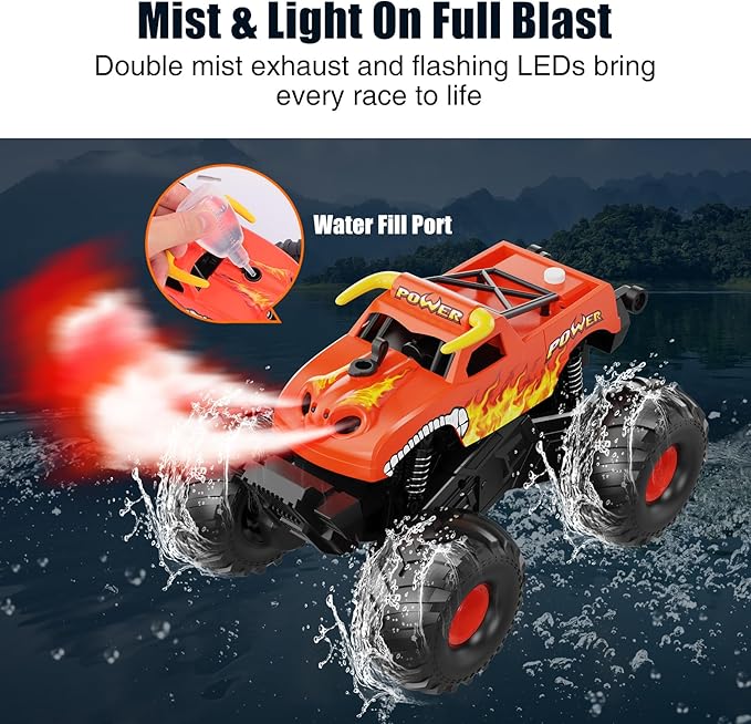 Waterproof RC Cars - 1:16 Monster Remote Control Truck, Christmas Birthday Gifts for Boys 8-12, 4WD All Terrain Off-Road RC Truck, Amphibious Pickup Toys for 8 9 10 11 12 Year Old, Orange