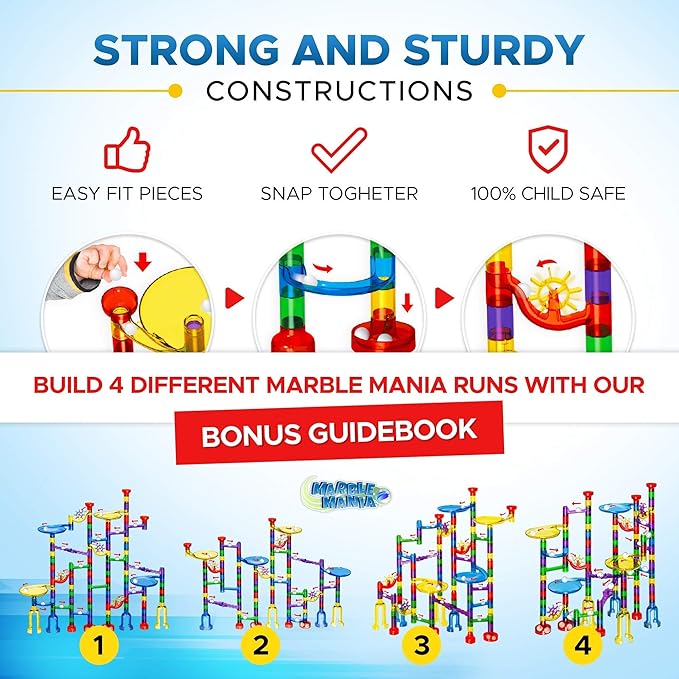 Marble Mania Marble Run - Marble Runs for Kids - 162 Pieces Plus Storage Tub - Construction Toys for 4-8 Year Old Boys or Girls - Educational STEM Toys for 4+ Year Olds
