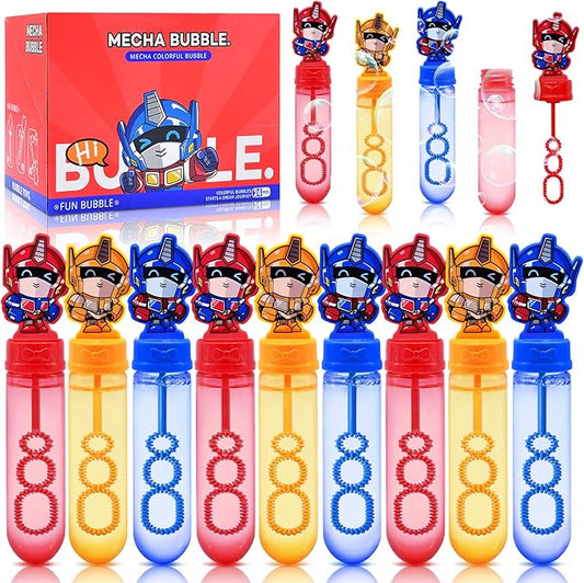 24 Pack Cute Cartoon Robot Bubble Wands for Kids - Large Mecha Bubble Sticks Bulk with Refill Solution, Party Favors, Goodie Bag Stuffers, Carnival Prizes, Boys Girls Birthday Gifts