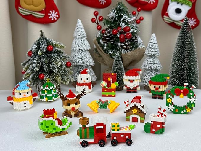 Mini Christmas Building Blocks Toy - 4 Pack Santa Claus Design Set, Holiday Crafts for Family, Kids, Boys & Girls, Ages 6+,DIY Christmas Stocking Stuffers Gifts,Xmas Newyear Birthday Gifts
