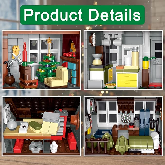 Christmas House Building Set with Lights, Elf Movie Snow House Building Blocks Toy, Compatible with Lego Christmas Village House Kit, for Boys Girls 1378pcs