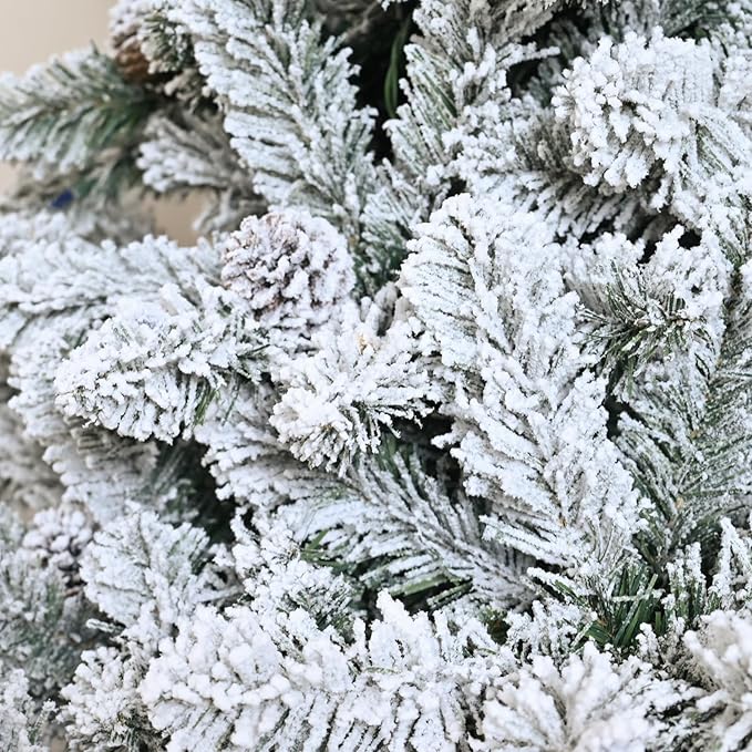 Flocked Christmas Tree 7ft, Premium Christmas Tree - White Flocked Trees - Artificial Xmas Trees