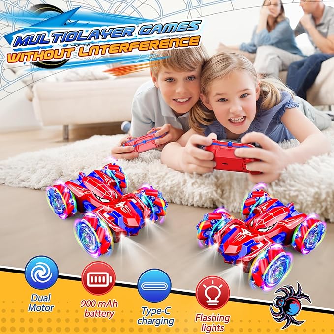 Double Sided Remote Control Car for Boys 4-7, 360° Rotating 2.4GHz Fast Stunt Rechargeable 4WD RC Car Toys for Boys 4-6 5-7 8-13 Outdoor Birthday Xmas Halloween Easter Basket Stuffers Gifts for Kids