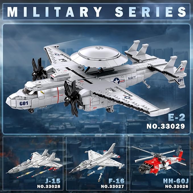 Reobrix E-2 Hawkeye Military Airplane Building Set,Warning Aircraft Fighter Jet Model Kits 33029,Airborne Building Toy for Adults, Boys 14+, Home Decor Gift for Adult, 1126PCS