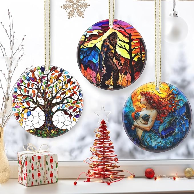 3.5 Inch Ceramic Christmas Tree Ornament, Bigfoot Sasquatch Christmas Ornaments, Heirloom Keepsake, Gift Exchange, Gift Idea, Bauble Present