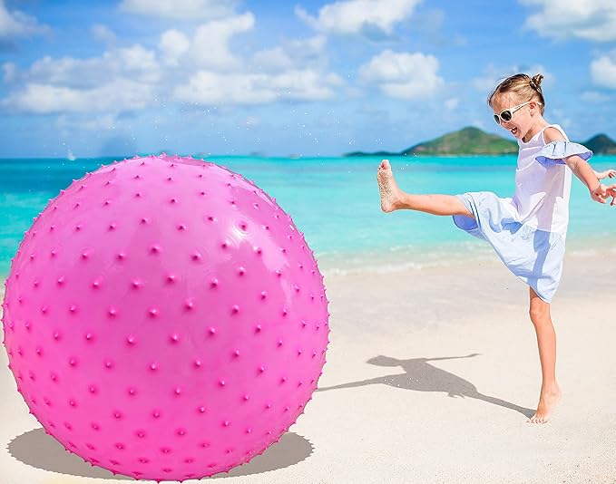 Large Sensory Massage Ball for Kids, 2 Pack 33.5" 85cm Pink Bouncy Exercise Balls for Toddlers, Big Inflatable Toys with Tactile Spikes, Outdoor Giant Yoga Balls, Large Beach Ball