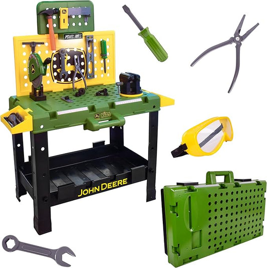 John Deere Kids Workbench, Power Tools Workshop, Build Your Own Toy Tool Box with 39 Realistic Toy Tools and Accessories, 5+