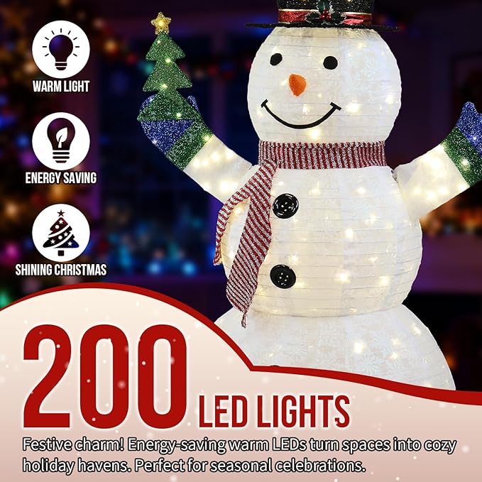Snowman Outdoor Christmas Decorations with 120 LED Lights, 4ft Lighted Snowman with Metal Stand, Holiday Ornaments Xmas Decor for Home Porch Patio Yard Party (White with Small Tree, 5.7 FT)