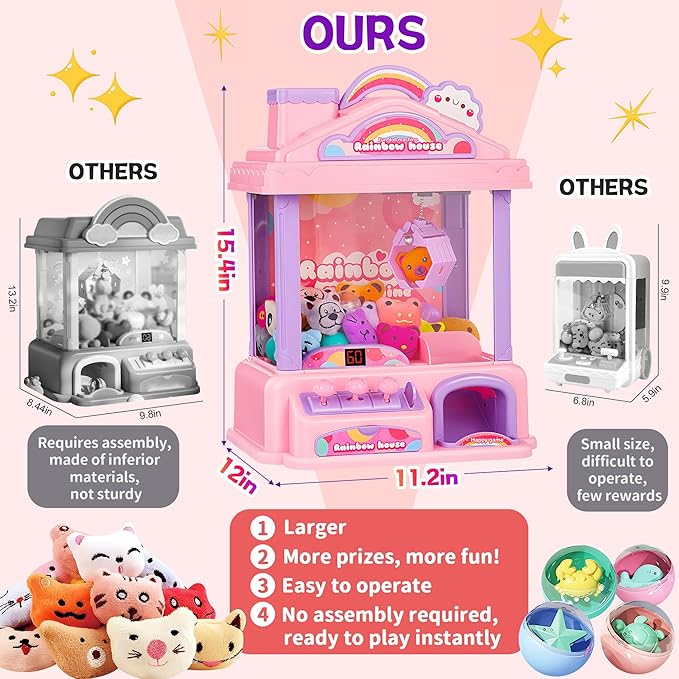 Mini Claw Machine for Kids | Girl Toys for Ages 8-13 Arcade Game Toy Claw Machine Electric Candy Vending Machine Toy with LED Lights & Adjustable Sound, Birthday Gifts for Girls Ages 4+, Pink