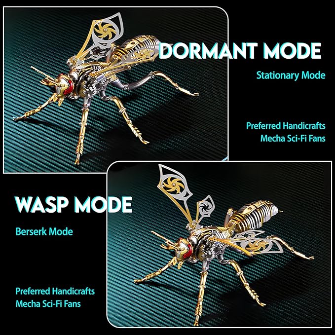 3D Metal Puzzles, Metal Model Kits for Adults Wasp Mechanical,Steel 3D Puzzle Stainless Steel Ornaments for Adults DIY Gifts for Men Women Art Craft Gifts Toys(Gold).