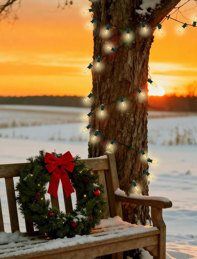 Abeja C7 Clear LED String Lights, 25Ft C7 Christmas String Lights with 27 Clear LED Bulbs (2 Spare) Indoor & Outdoor Use for Christmas Holiday, Party, Patio, Backyard Decoration