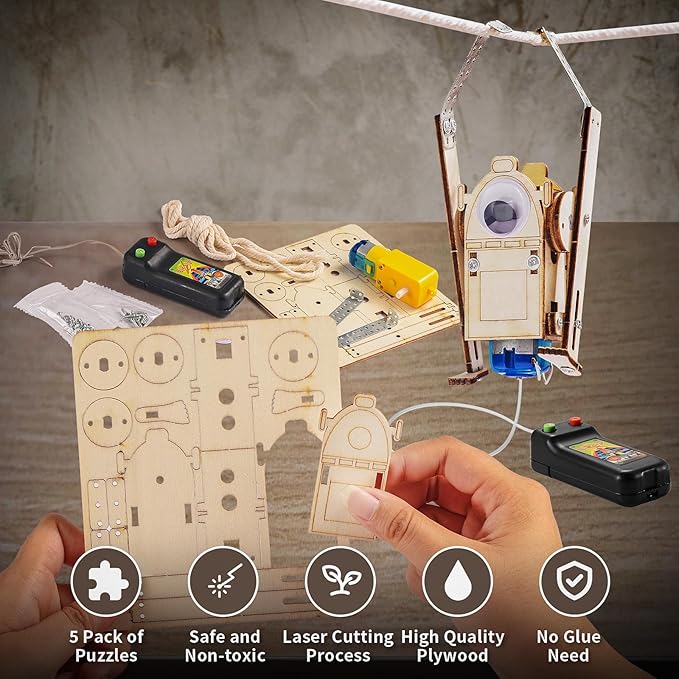 5-in-1 STEM Robot Kit for Kids Ages 5-7 8-10, Wood Building Art Crafts Kits for Boys 6-8 8-12, 3D Wooden Puzzles Robotics Models, Science Woodworking Projects Toys Gifts for Boy 6 7 8 10 12 Year OId