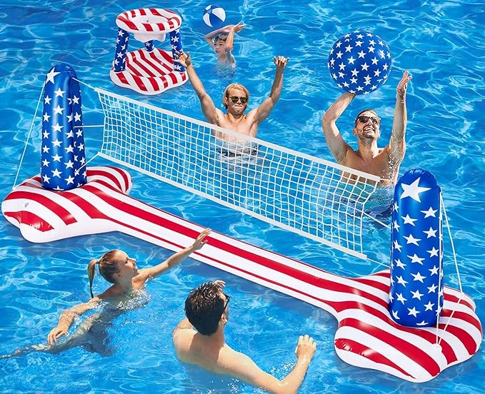 10.4' Larger Pool Volleyball Set - 2024 NEW Inground Pool Volleyball Net & Basketball Hoop, Inflatable Water Games for Adults and Family, Pool Floating Toys for Kids 8-12 | Teens Summer Floaties