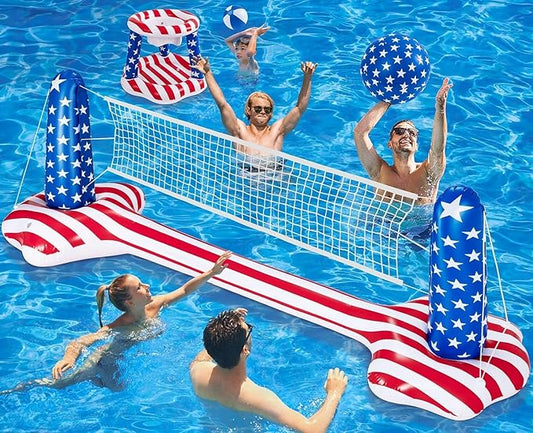 10.4' Larger Pool Volleyball Set - 2024 NEW Inground Pool Volleyball Net & Basketball Hoop, Inflatable Water Games for Adults and Family, Pool Floating Toys for Kids 8-12 | Teens Summer Floaties