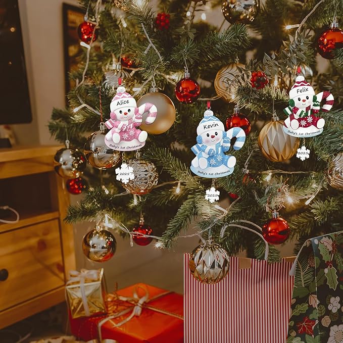 Personalized Ornament Baby's First Christmas 2025 Snowbaby Xmas Tree Decoration Pink Artisanal Custom Ornaments with Name & Year Decoration Gifts for New Born Baby Girl