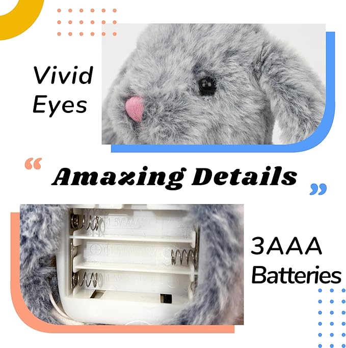 Hopearl Talking Singing Bunny Repeats What You Say Rabbit Walking Electric Interactive Animated Toy Speaking Plush Buddy Gifts for Toddlers, Gray, 9''