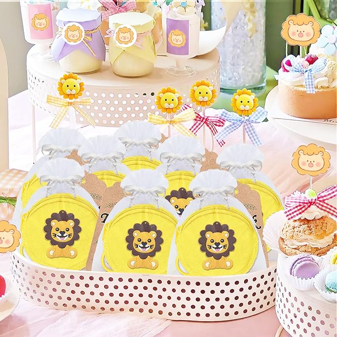 15 Pack Lion Mini Coin Purse with Keyrings for Lion Themed Goodie Bag Stuffer, Present for Lion Jungle Safari Animals Wild ONE Baby Shower Party Supplies,Yellow