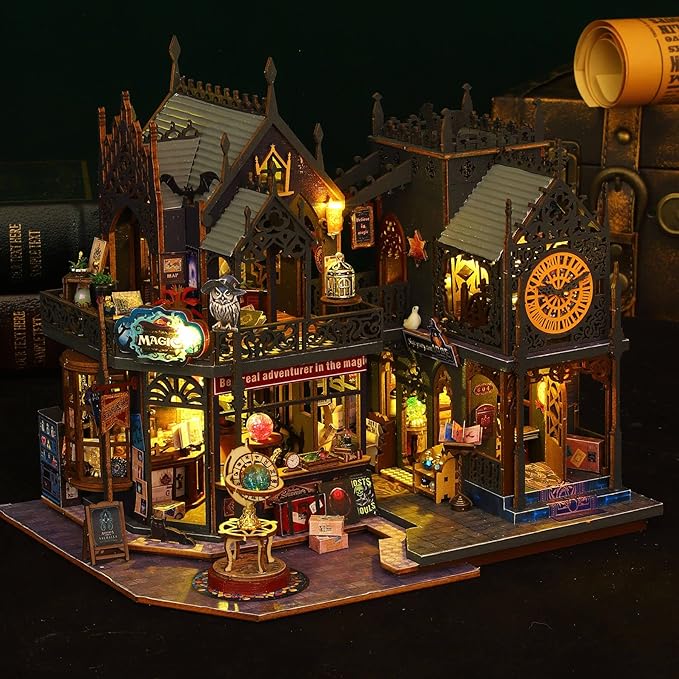 DIY Miniature Dollhouse Kit, Holo Magic City DIY Miniature House kit Wooden Dollhouse Kit, DIY Mini House kit for Adults to Build