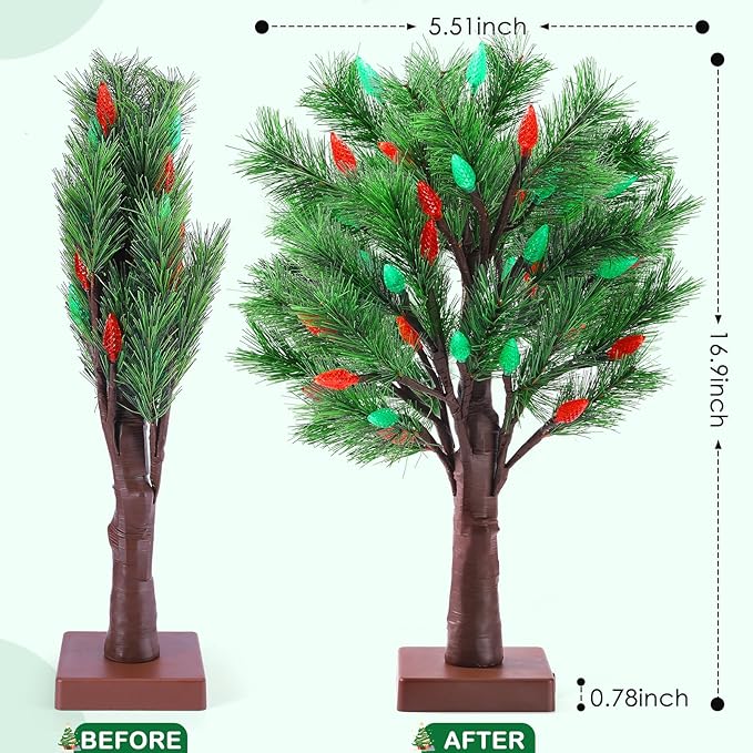 2 Pack Christmas Decorations Indoor Artificial Lighted Christmas Tree with C6 Strawberry,Total 48 LED Battery/USB Operated Pine Tree for Tabletop Fireplace Harvest Home Indoor Xmas Decor