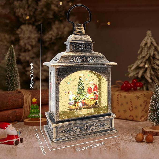 2026 Christmas Snow Globe Santa Claus[Exclusive Projection with Stars] Water Glittering Music Lantern,Spinning Swirling Water Globe Light,USB/Battery Powered Holiday Decor Gift,5.24×3.15×8.3in