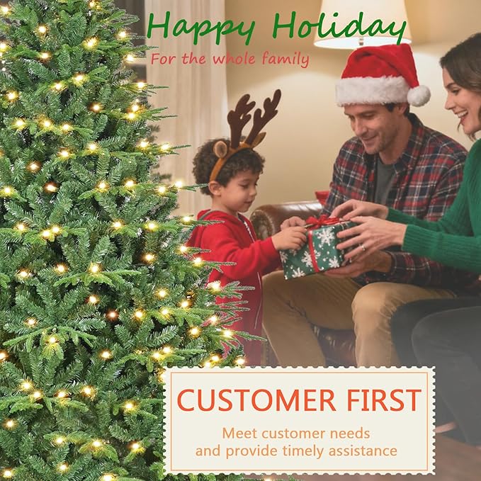 9ft Prelit Artificial Christmas Tree with 5422 PE PVC Tips, Premium Pre-Lit Holiday Xmas Tree with 700 UL Incandescent Lights, Metal Hinges & Foldable Base for Home Office Party, Green