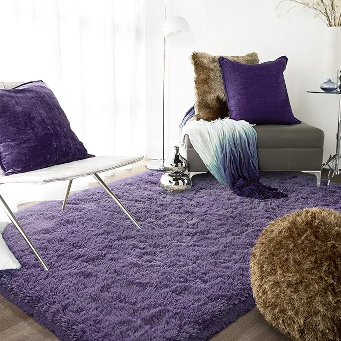 Ompaa Fluffy Rug, Super Soft Fuzzy Area Rugs for Bedroom Living Room - 4' x 6' Large Plush Furry Shag Rug - Kids Playroom Nursery Classroom Dining Room Decor Floor Carpet, Gray Purple